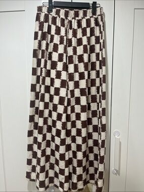 Dressed in Lala Checkered Pants in Brown + Cream